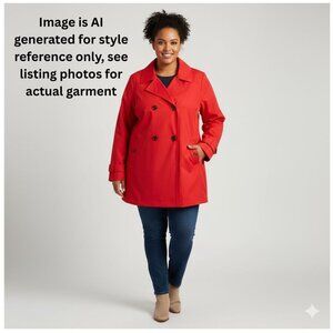 NEW LANDS' END Double Breast Lightweight Lined Long Sleeve Rain Coat Red Plus 3X